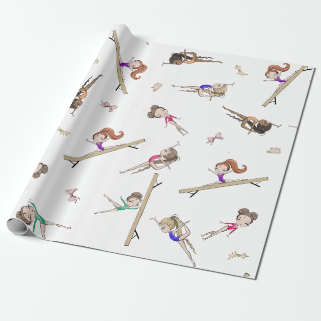 Papier Cadeau Filles Gymnastique rose violet Motif arc-en-ciel (Déroulé)