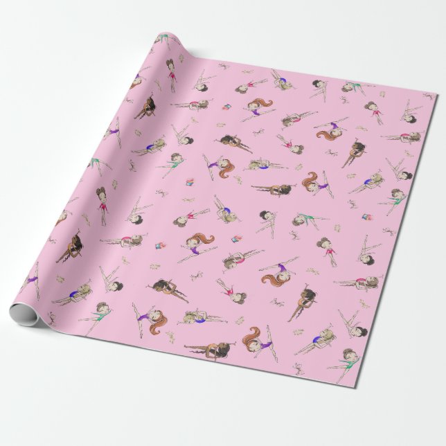 Papier Cadeau Filles Gymnastique rose violet Motif arc-en-ciel e (Déroulé)