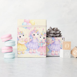 Papier Cadeau Filles Licorne Aquarelle Pastel Anniversaire