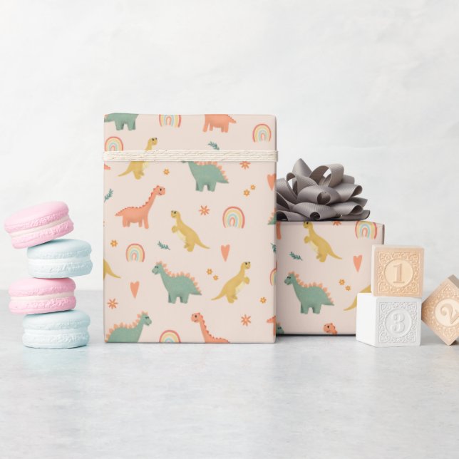 Papier Cadeau Filles mignonne rose Anniversaire de enfant Dinosa (Baby Shower)