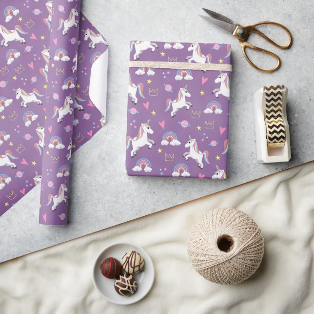 Papier Cadeau Filles mignonne violet Unicorn Motif Anniversaire  (Artisanat)