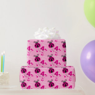 Papier Cadeau Filles nom âge coccinelle anniversaire d'anniversa