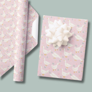 Papier Cadeau Filles Oie Animaux de la ferme rose