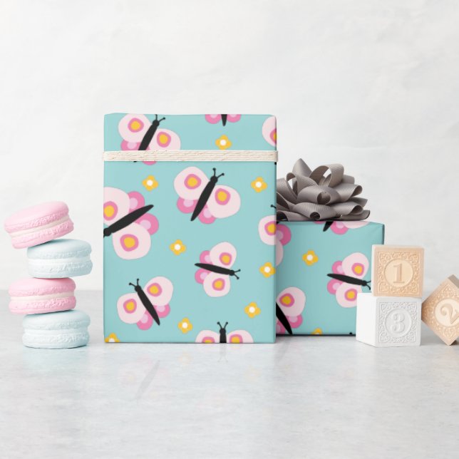 Papier Cadeau Filles Papillon Anniversaire (Baby Shower)