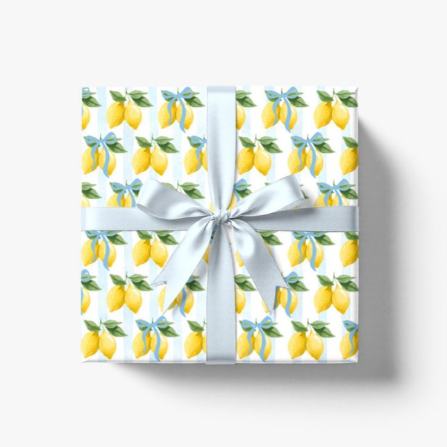 Papier Cadeau Filles Whimsical Blue Bow Lemon Amalfi Anniversair (Créateur téléchargé)