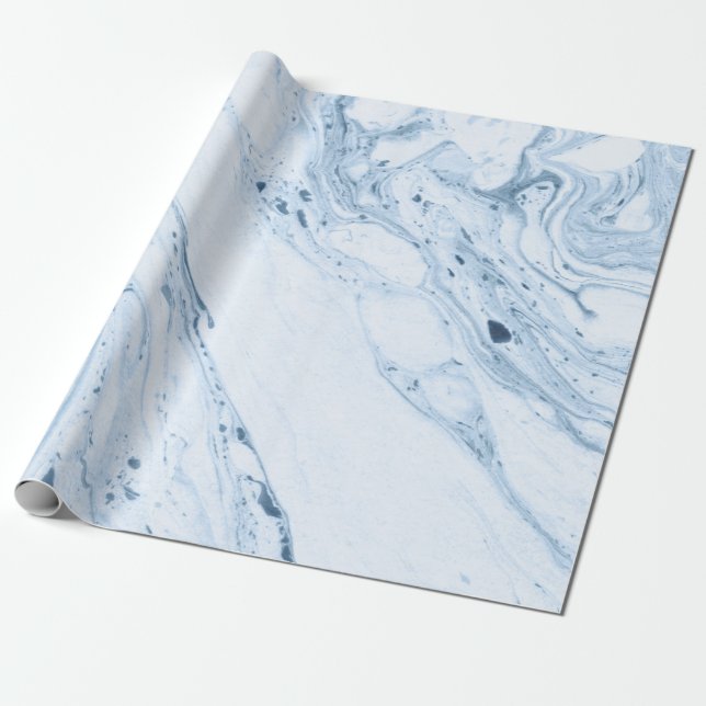 Papier Cadeau Fils de marbre blanc et gris bleu modernes (Déroulé)