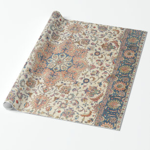 Papier Cadeau Fin Persia Tabriz Bleu rouille Orange