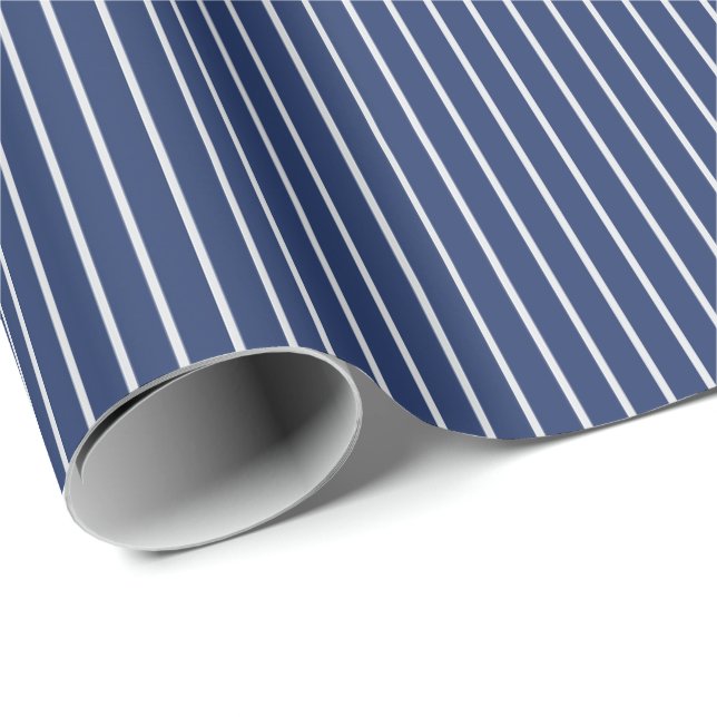 Papier Cadeau Fines rayures blanches sur fond bleu foncé (Coin rond)
