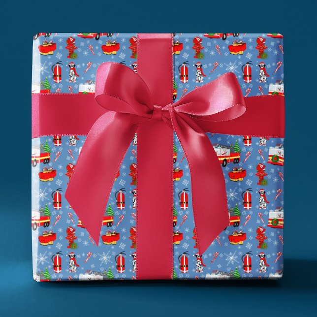Papier Cadeau Firefighter Christmas With Santa and Dalmatian    (Créateur téléchargé)