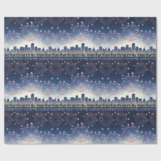 Papier Cadeau Fireworks Over City—United States 250 Celebration (Plat)
