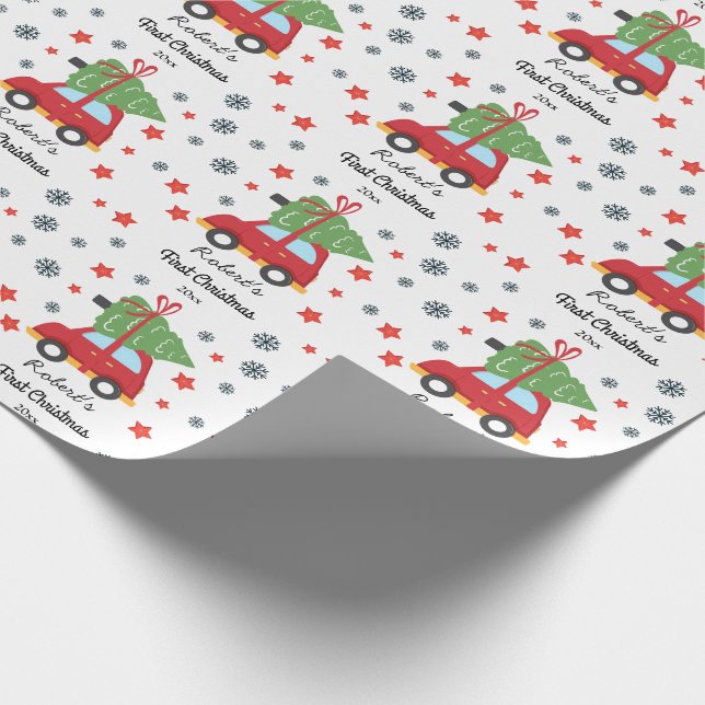 Papier Cadeau First Christmas Baby Car personnalisé et arbre de  (Coin)