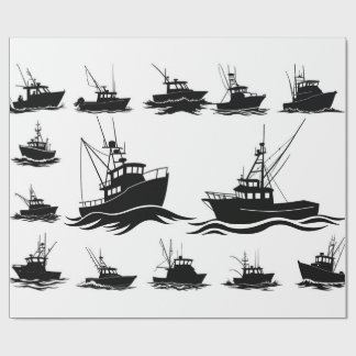 Papier Cadeau Fishing Boat Silhouette Pattern Wrapping Paper