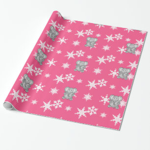 Papier Cadeau Flacons de neige rose d'éléphant mignons