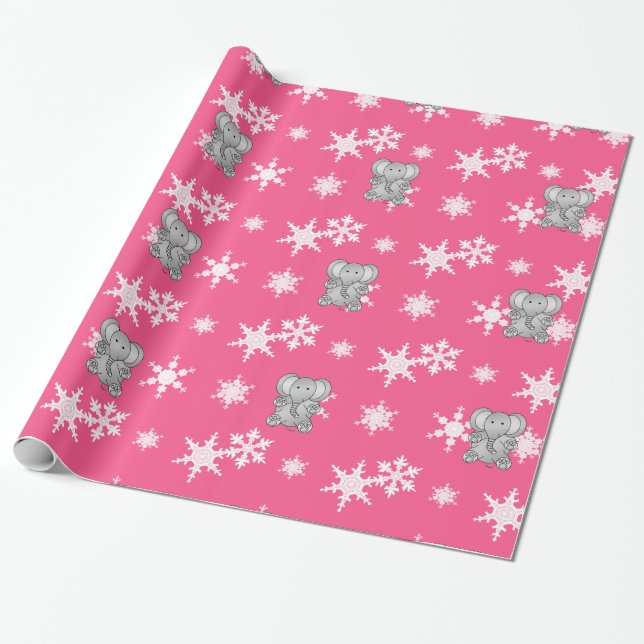 Papier Cadeau Flacons de neige rose d'éléphant mignons (Déroulé)