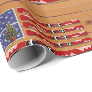 Papier Cadeau Flag Skis Christmas (texte fixe)