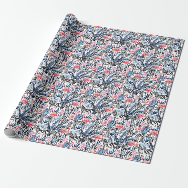 Papier Cadeau Flair tropical : Flamant rose Zebra Paradise (Déroulé)