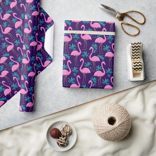 Papier Cadeau Flamant et feuilles tropicales (Artisanat)