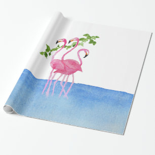 Papier Cadeau Flamant peint à la main d'aquarelle rose élégan
