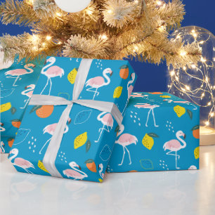 Papier Cadeau Flamant rose à thème tropical Fruits sur Arrière -