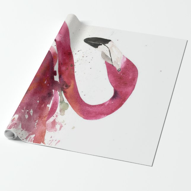Papier Cadeau Flamant rose | Aquarelle mignonne Flamant rose cad (Déroulé)