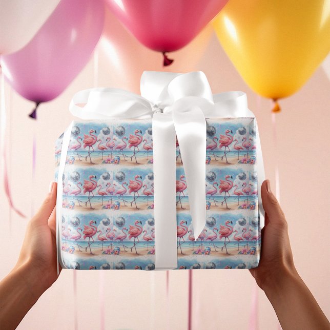 Papier Cadeau Flamant rose Birthday Beach Party (Créateur téléchargé)
