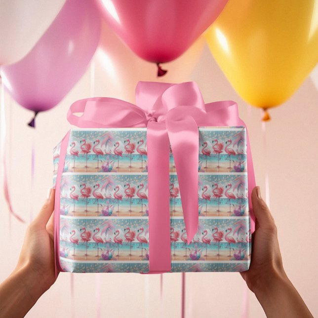 Papier Cadeau Flamant rose Danse et fête de fête d'anniversaire (Créateur téléchargé)