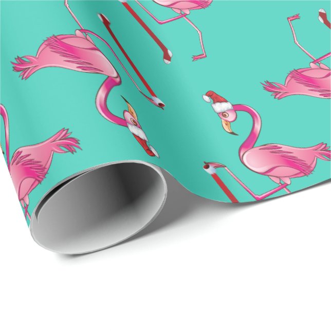 Papier Cadeau Flamant rose De Noël Rétro Drôle Avec Long Stockin (Coin rond)