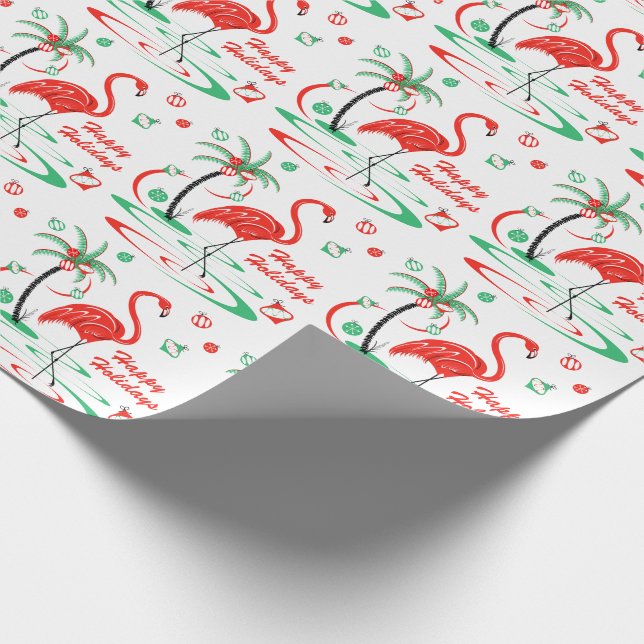 Papier Cadeau Flamant rose de Noël Rouge Joyeux Joyeux Joyeux Jo (Coin)