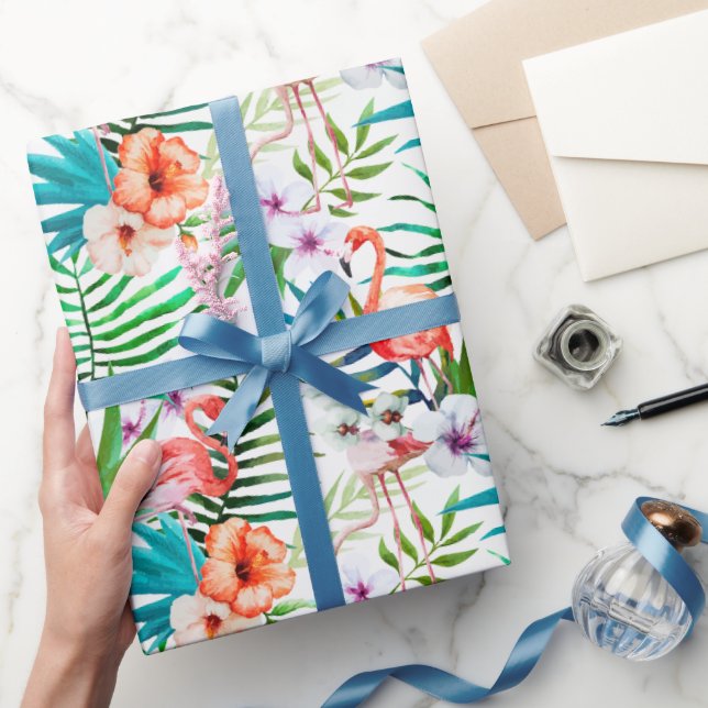 Papier Cadeau Flamant rose du Paradis tropical Fleurs Feuilles (Cadeaux)