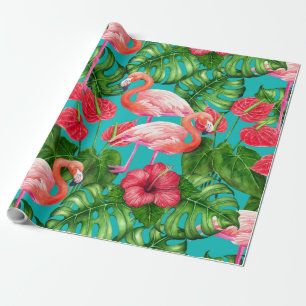 Papier Cadeau Flamant rose et aquarelle du jardin tropical