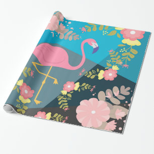 Papier Cadeau Flamant rose floral Girly rose mignon chic à la