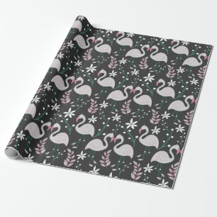 Papier Cadeau Flamant rose motif transparent blanc sur arrière -