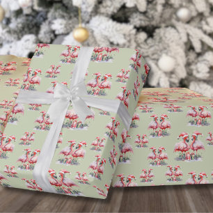 Papier Cadeau Flamant rose Noël