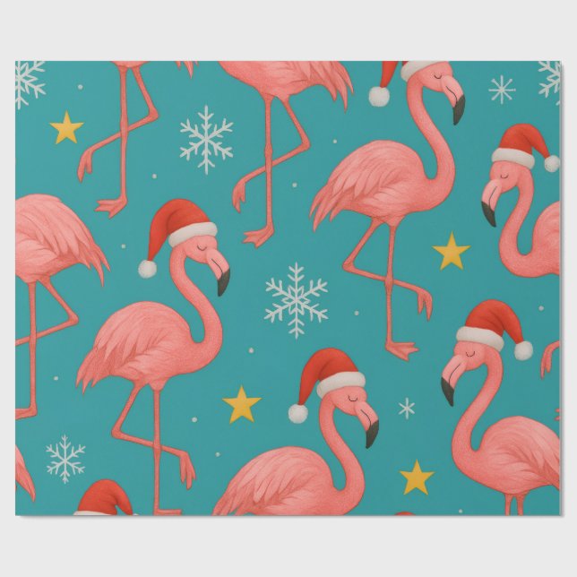 Papier Cadeau Flamant rose Noel : Voeux d'hiver (Plat)