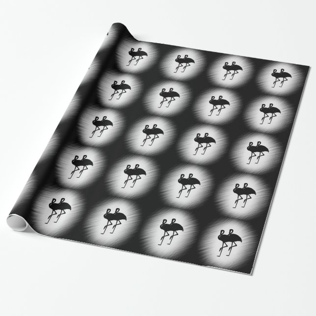 Papier Cadeau Flamant rose noir et blanc (Déroulé)