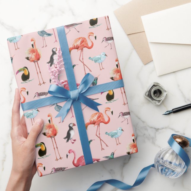 Papier Cadeau Flamant rose oiseaux de mer tropicaux (Cadeaux)