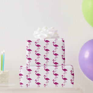Papier Cadeau Flamant rose pailleté motif paillettes rose sur fo