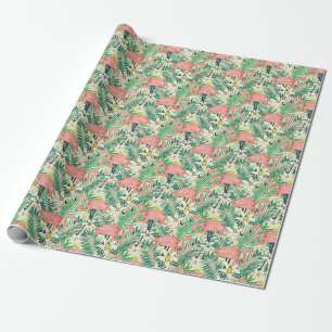 Papier Cadeau Flamant rose Palm Feuilles : Vintage tropical