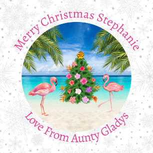 Papier Cadeau Flamant rose personnalisé arbre de Noël tropical