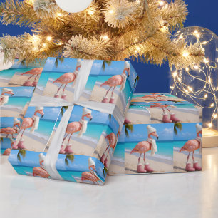 Papier Cadeau Flamant Rose Portant un Chapeau et une Écharpe d'H