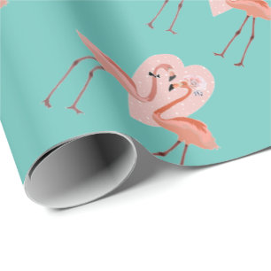 Papier Cadeau Flamant rose rose chic amour coeur