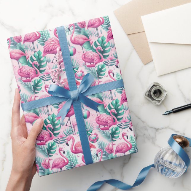 Papier Cadeau Flamant rose rose Conception tropicale (Cadeaux)
