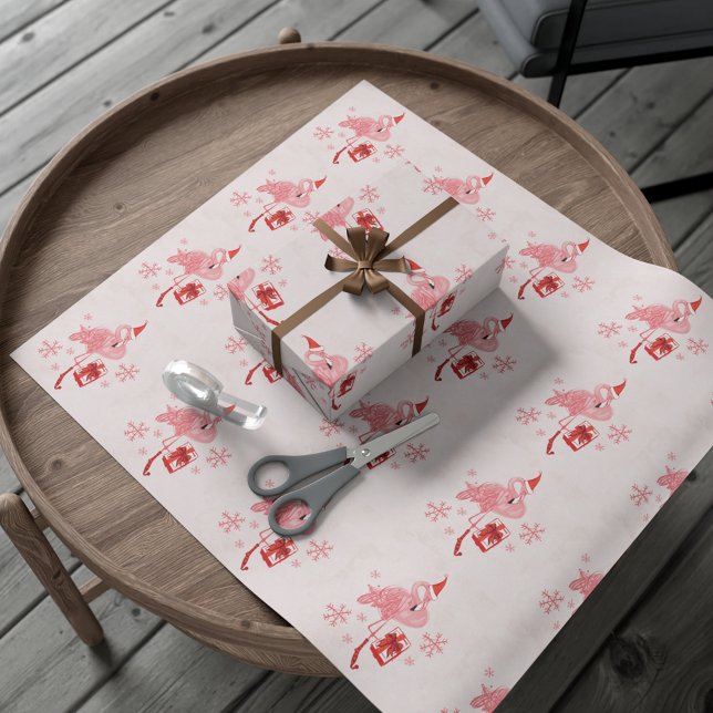 Papier Cadeau Flamant rose rose Côte tropicale Noël (Pink Flamingo Tropical Coast Beach Christmas Wrapping Paper)