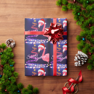 Papier Cadeau Flamant rose rose Festive Tropical Beach Noël