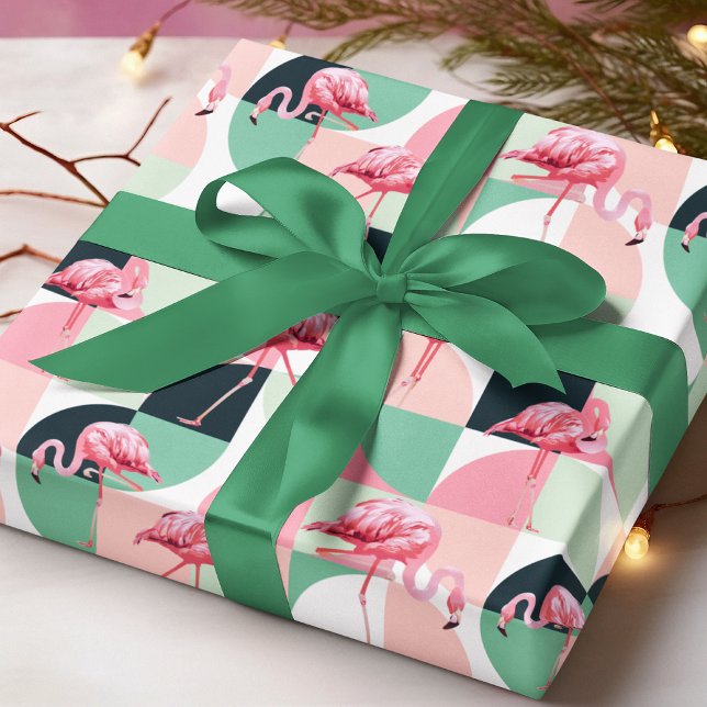 Papier Cadeau Flamant rose rose moderne Géométrique Girly Chic M (Créateur téléchargé)