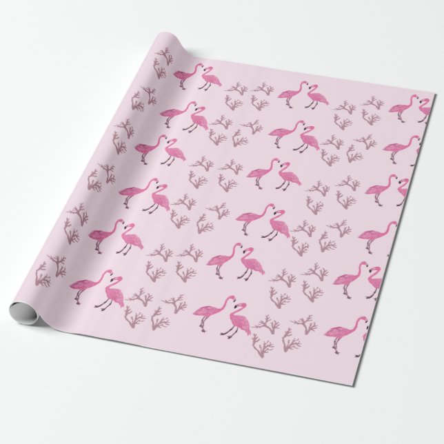 Papier Cadeau Flamant rose rose Motif (Déroulé)