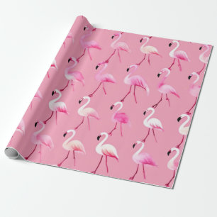 Papier Cadeau Flamant rose rose paradis : Motif aquarelle