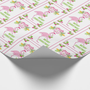 Papier Cadeau Flamant rose rose Santa Hat Sucres de canne Motif