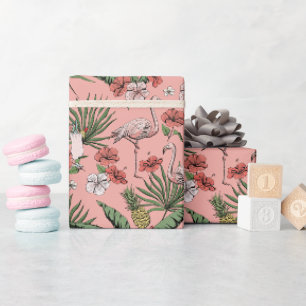 Papier Cadeau Flamant rose rose tropical Coral Motif floral