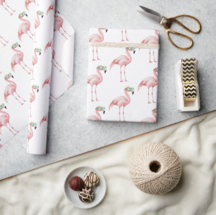 Papier Cadeau Flamant rose rose vert Anniversaire